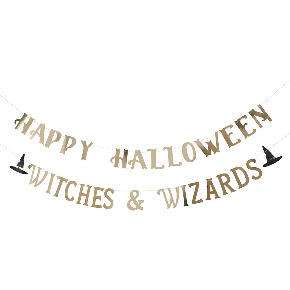 Gold Happy Halloween Witches & Wizards Banner