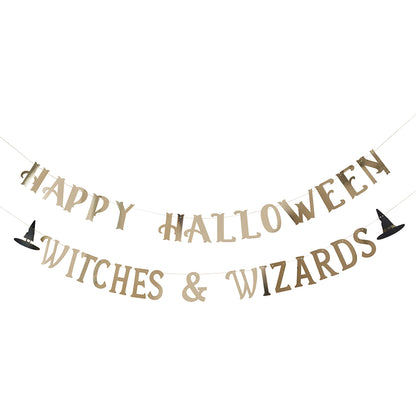 Gold Happy Halloween Witches & Wizards Banner