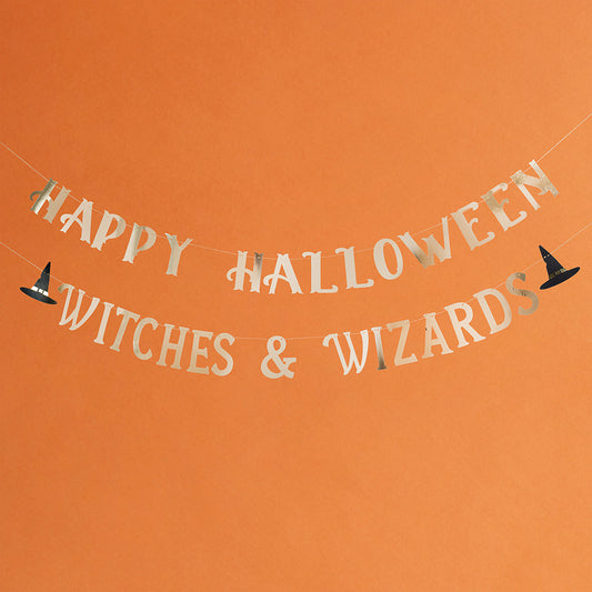 Gold Happy Halloween Witches & Wizards Banner