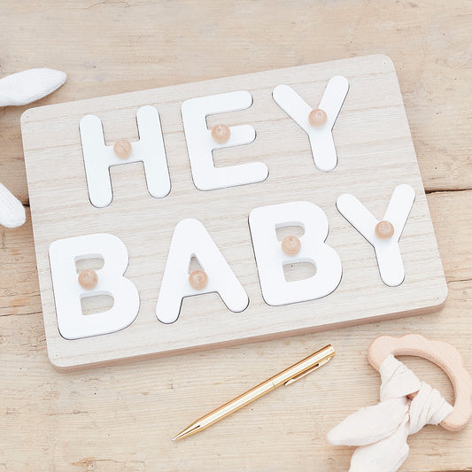 Hey Baby Wooden Puzzle Baby Shower Guest Book