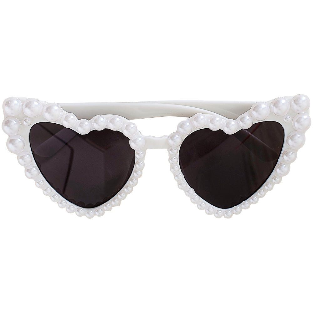 Pearl Embellished Heart Shaped Bride Sunglasses