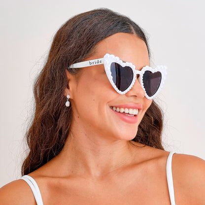 Pearl Embellished Heart Shaped Bride Sunglasses