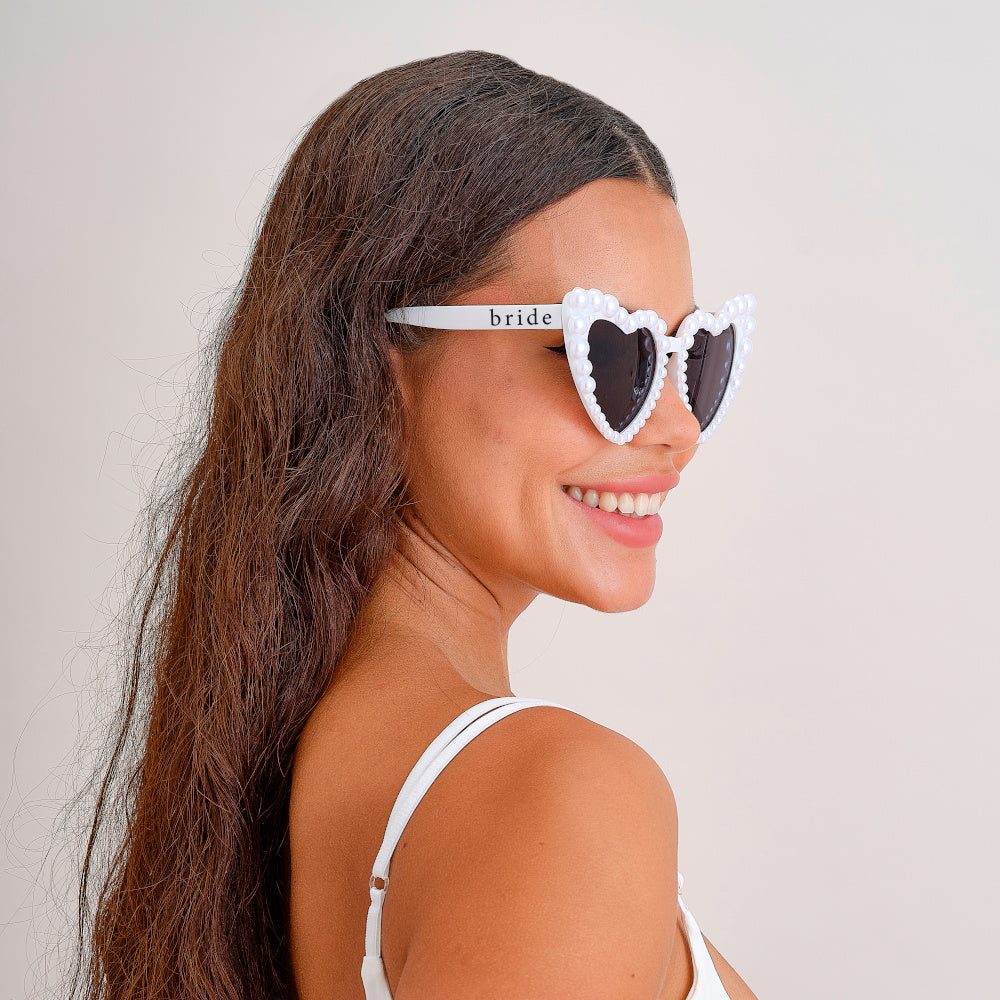 Pearl Embellished Heart Shaped Bride Sunglasses