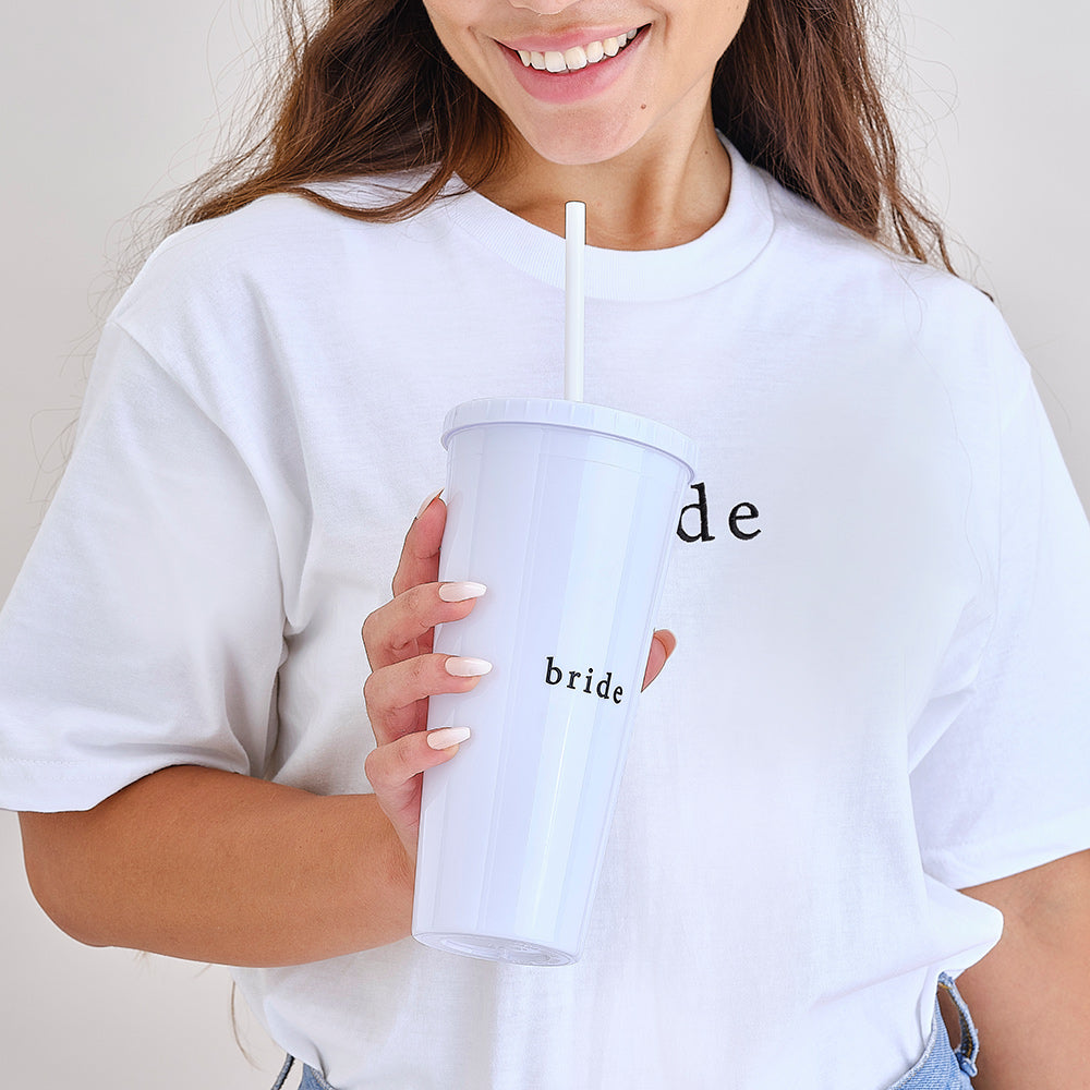 White Reusable Bride Hen Party Cup with Straw