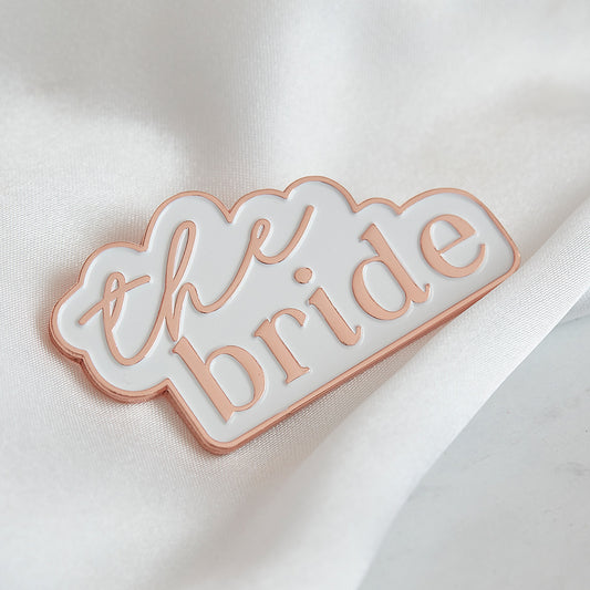Rose Gold and White The Bride Enamel Hen Party Badge