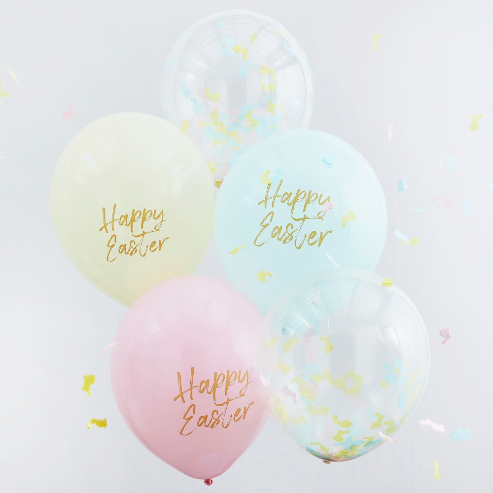 Happy Easter Confetti & Pastel Balloons