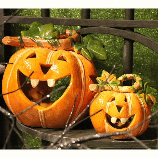 Set of 2 Ceramic Pumpkin Tea Light Holders