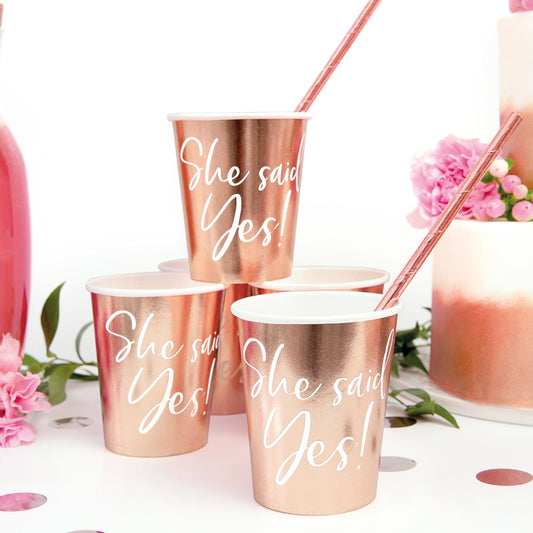 Rose Gold She Said Yes Paper Cups