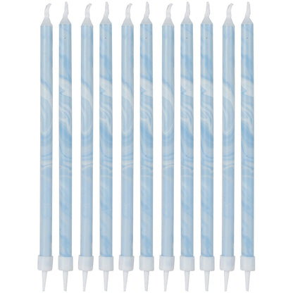 Blue Tall Marble Birthday Cake Candles