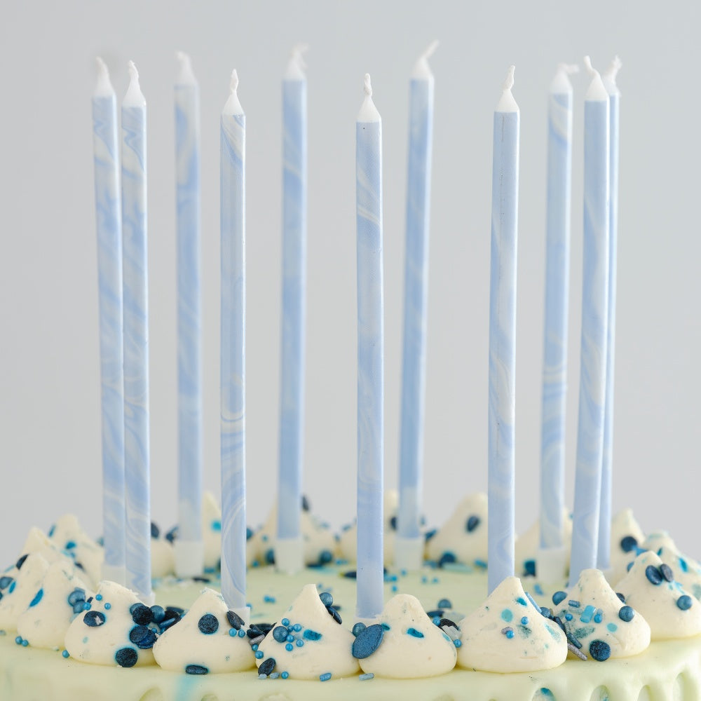 Blue Tall Marble Birthday Cake Candles