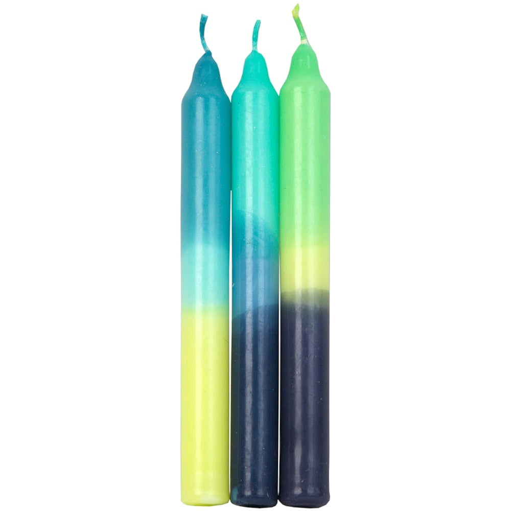 Marble 3 Tone Ombre Blue, Yellow and Green Dinner Candles