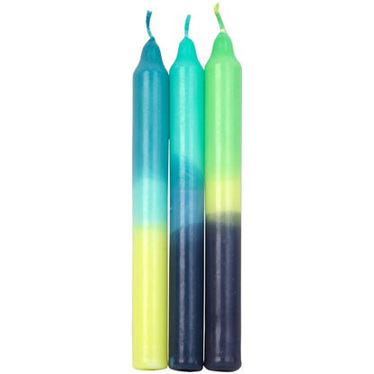 Marble 3 Tone Ombre Blue, Yellow and Green Dinner Candles