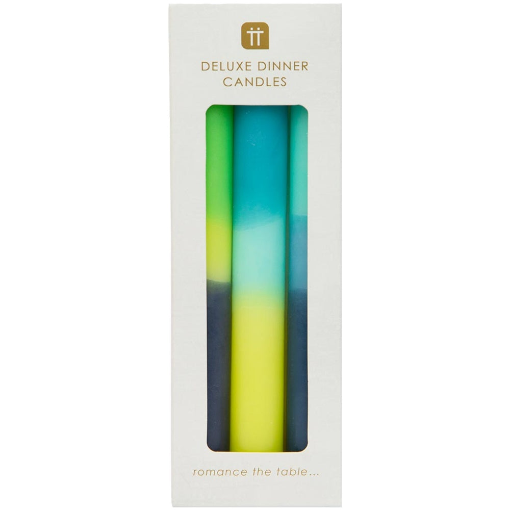 Marble 3 Tone Ombre Blue, Yellow and Green Dinner Candles
