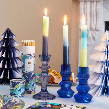 Marble 3 Tone Ombre Blue, Yellow and Green Dinner Candles