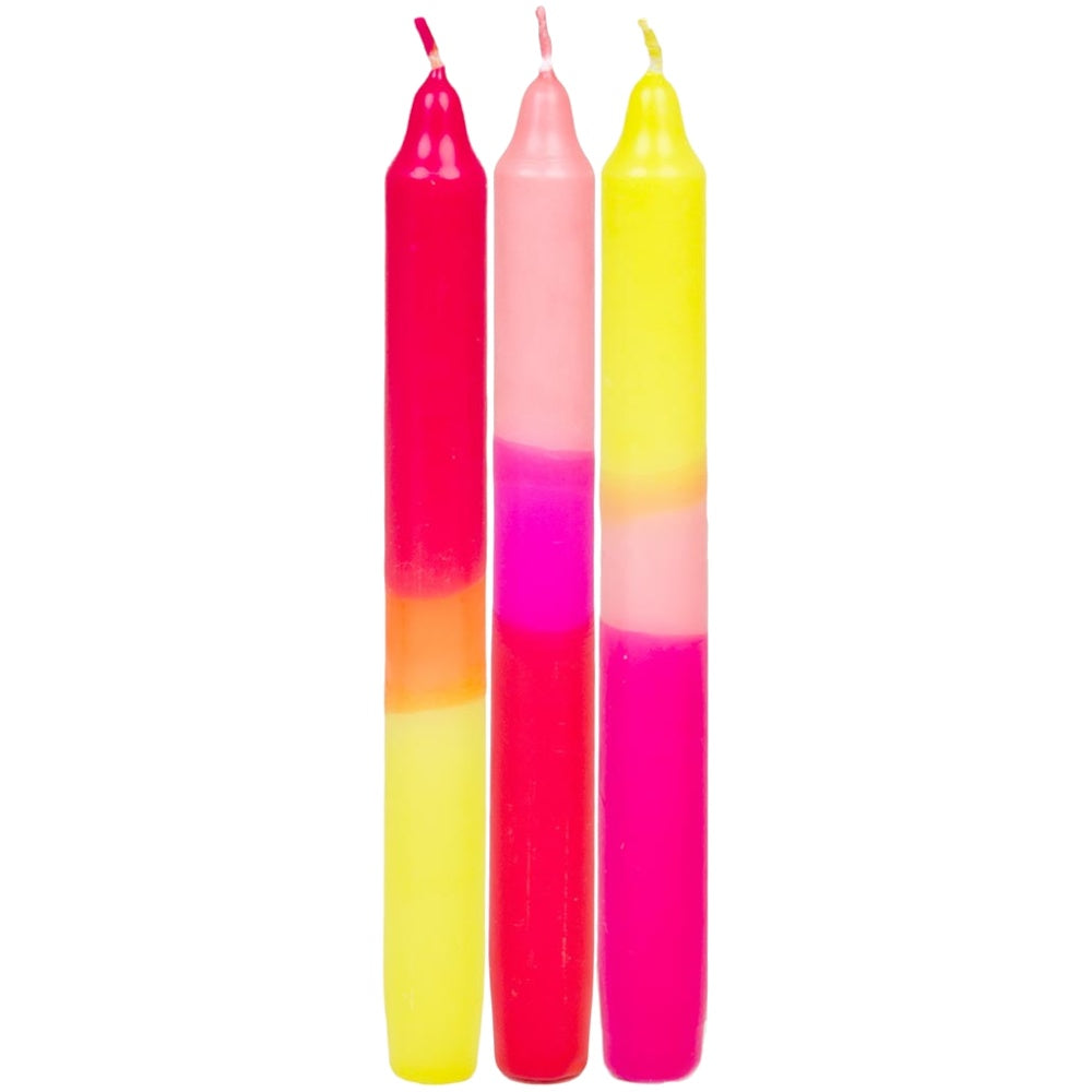 Marble 3 Tone Ombre Pink, Yellow and Orange Dinner Candles