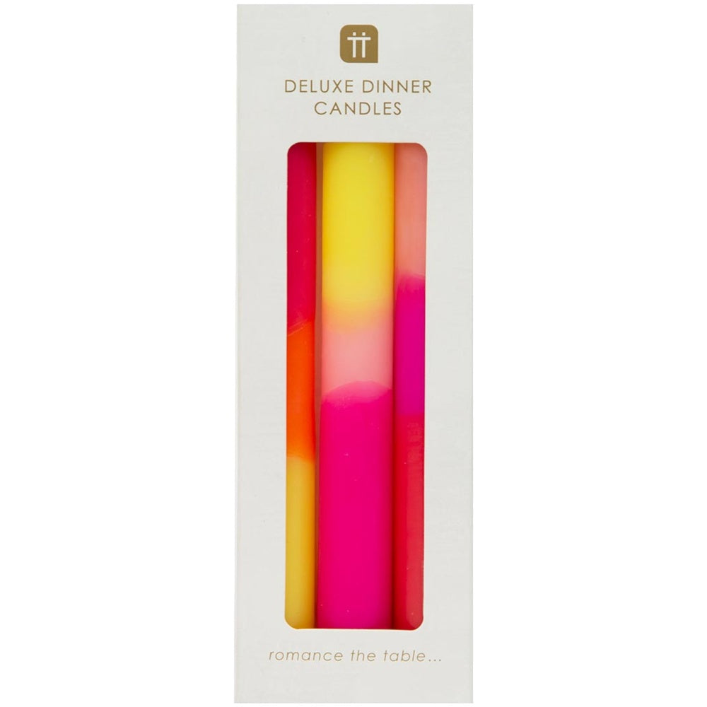 Marble 3 Tone Ombre Pink, Yellow and Orange Dinner Candles