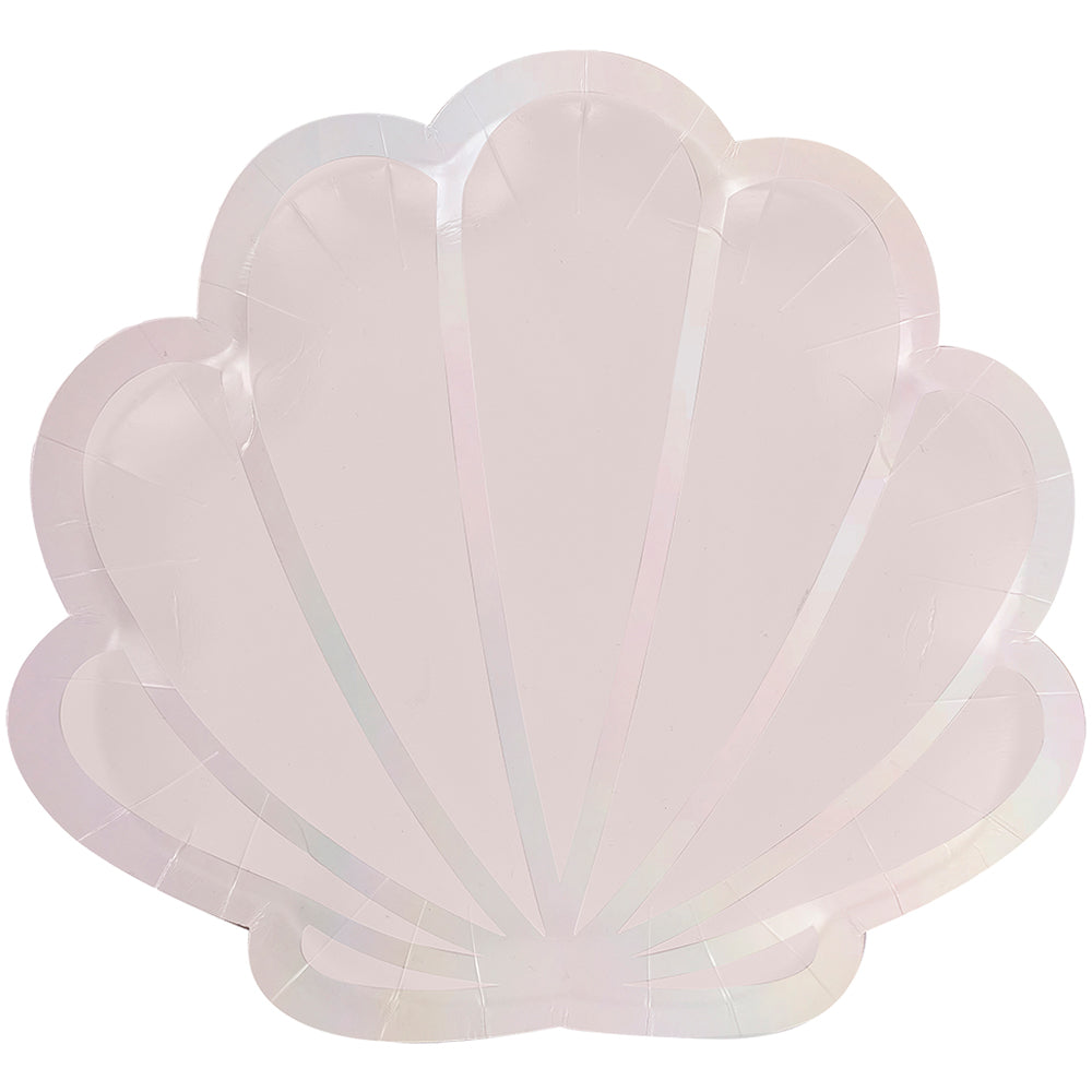 Iridescent and Pink Mermaid Shell Shaped Paper Plates