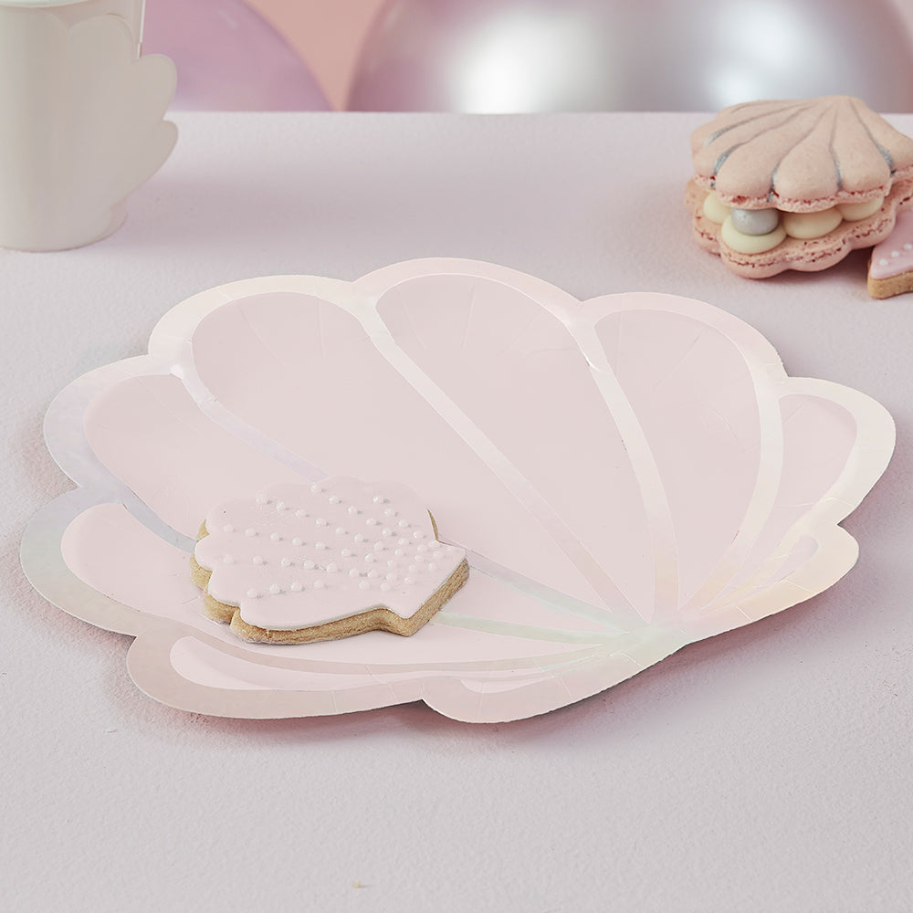 Iridescent and Pink Mermaid Shell Shaped Paper Plates