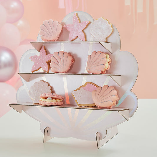 Iridescent and Pink Mermaid Shell Shaped Treat Stand