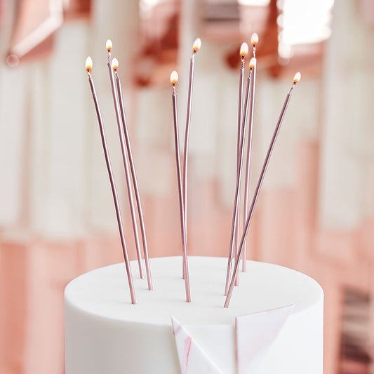 Tall Skinny Rose Gold Birthday Cake Candles