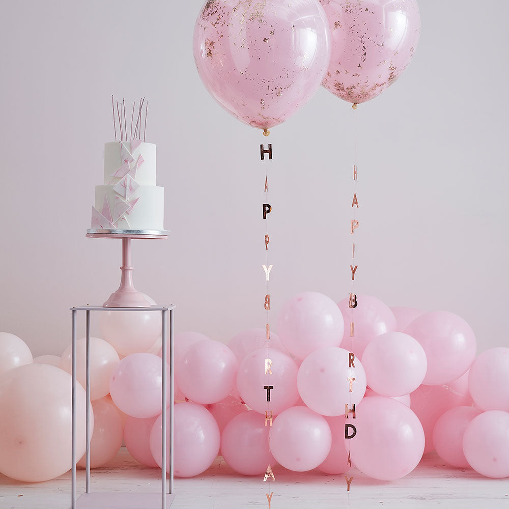 Rose Gold Happy Birthday Balloon Tails