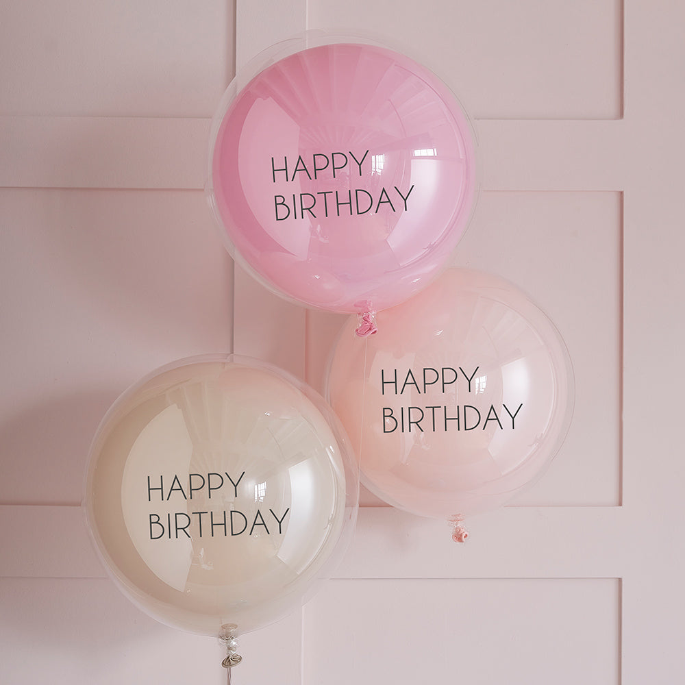 Pink Double Layered Happy Birthday Balloon Bundle
