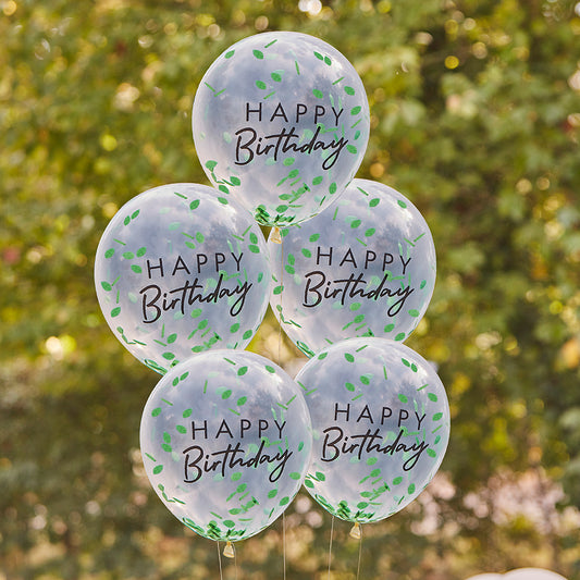 Happy Birthday Leaf Confetti Balloons