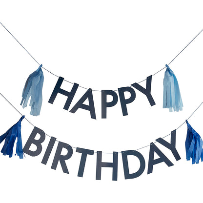 Blue Happy Birthday Bunting with Tassels