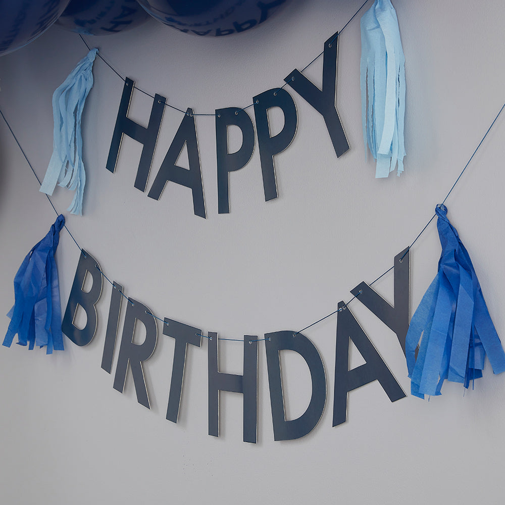 Blue Happy Birthday Bunting with Tassels