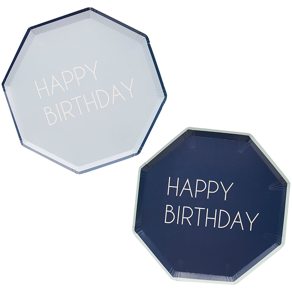 Navy & Blue Happy Birthday Paper Plates