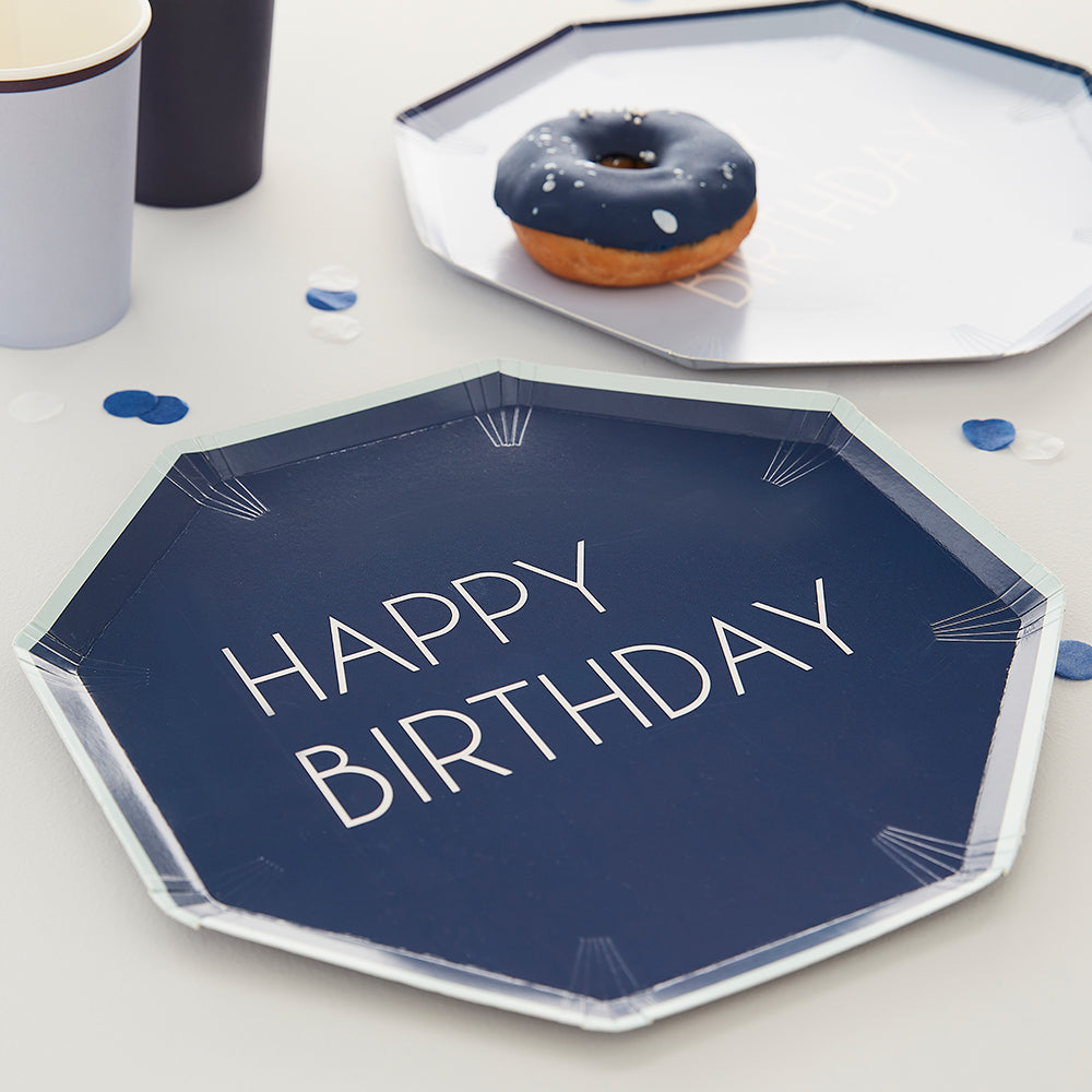 Navy & Blue Happy Birthday Paper Plates