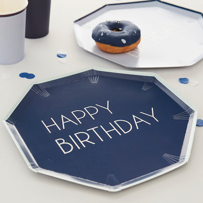 Navy & Blue Happy Birthday Paper Plates