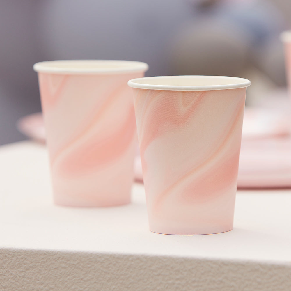 Pink Marble Print Paper Cups