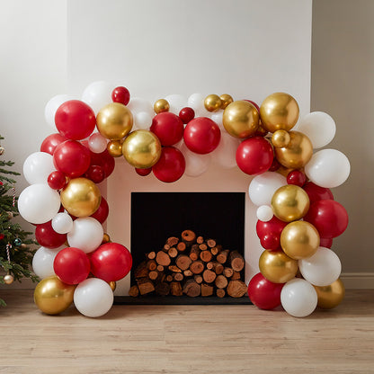 Gold, Red & White Christmas Balloon Arch Kit