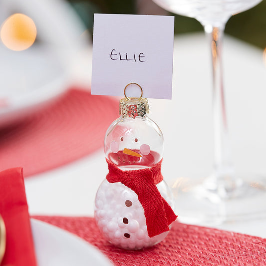 Glass Snowman Christmas Place Card Holders