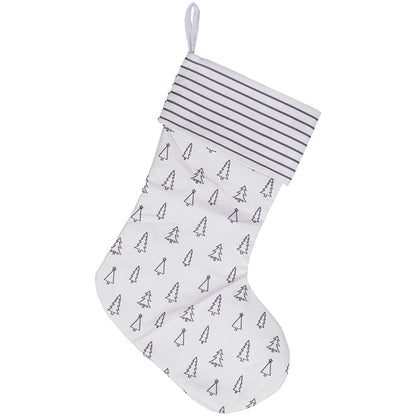 Grey Tree and Stripe Printed Christmas Stocking