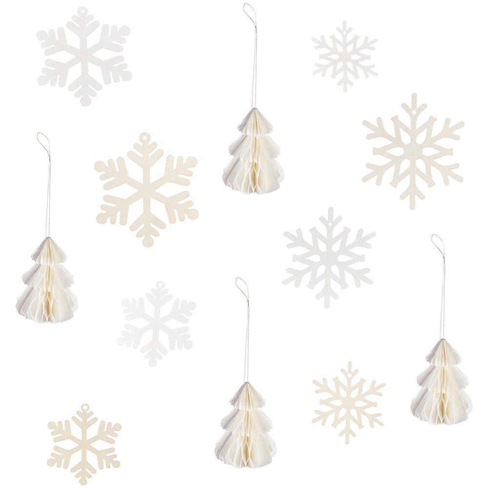 Wooden Snowflake & Honeycomb Tree Christmas Hanging Decorations
