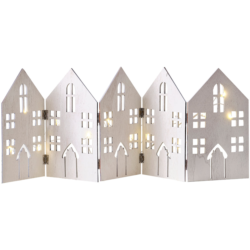 Fold Out Houses Wooden Christmas Decoration with String Lights