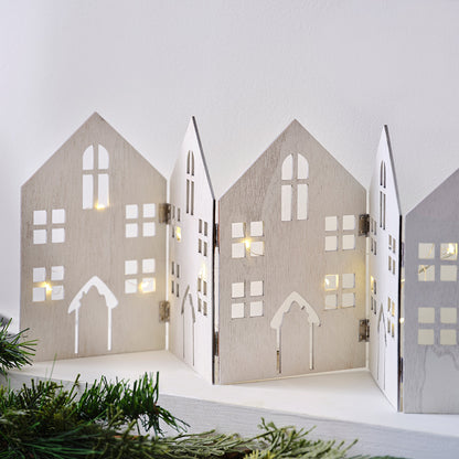 Fold Out Houses Wooden Christmas Decoration with String Lights