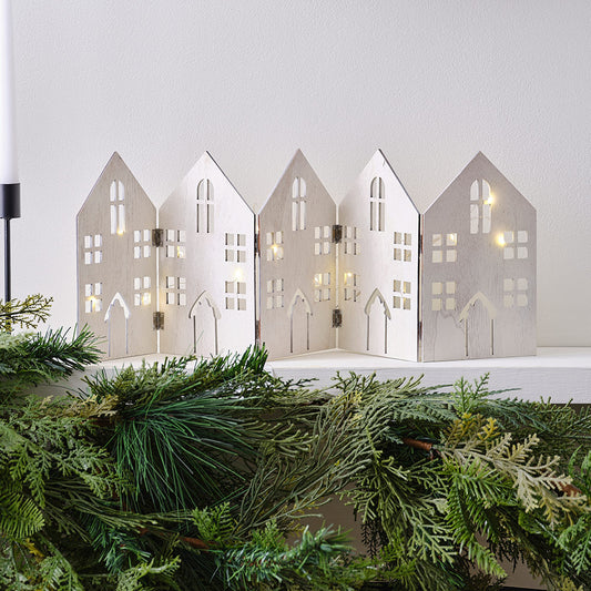 Fold Out Houses Wooden Christmas Decoration with String Lights
