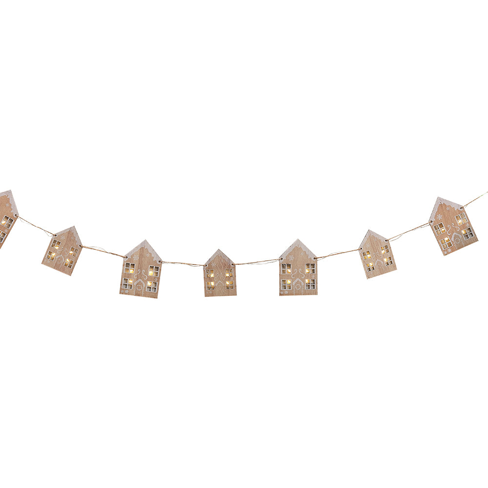 Wooden Gingerbread House Christmas Bunting With Light Up Windows
