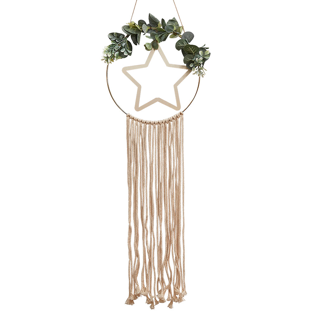 Wooden Hoop & Star Macrame Wall Hanging Wreath