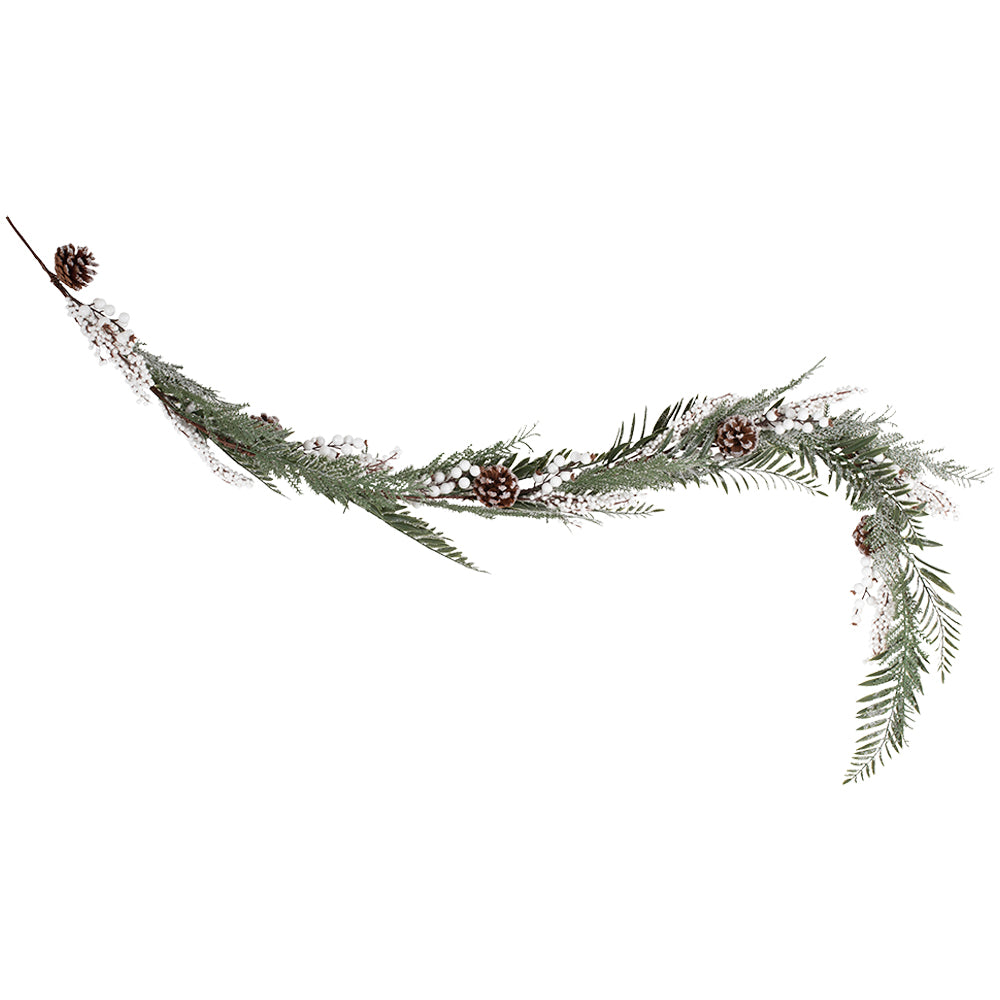 Snowy Evergreen Foliage Christmas Garland With White Berries