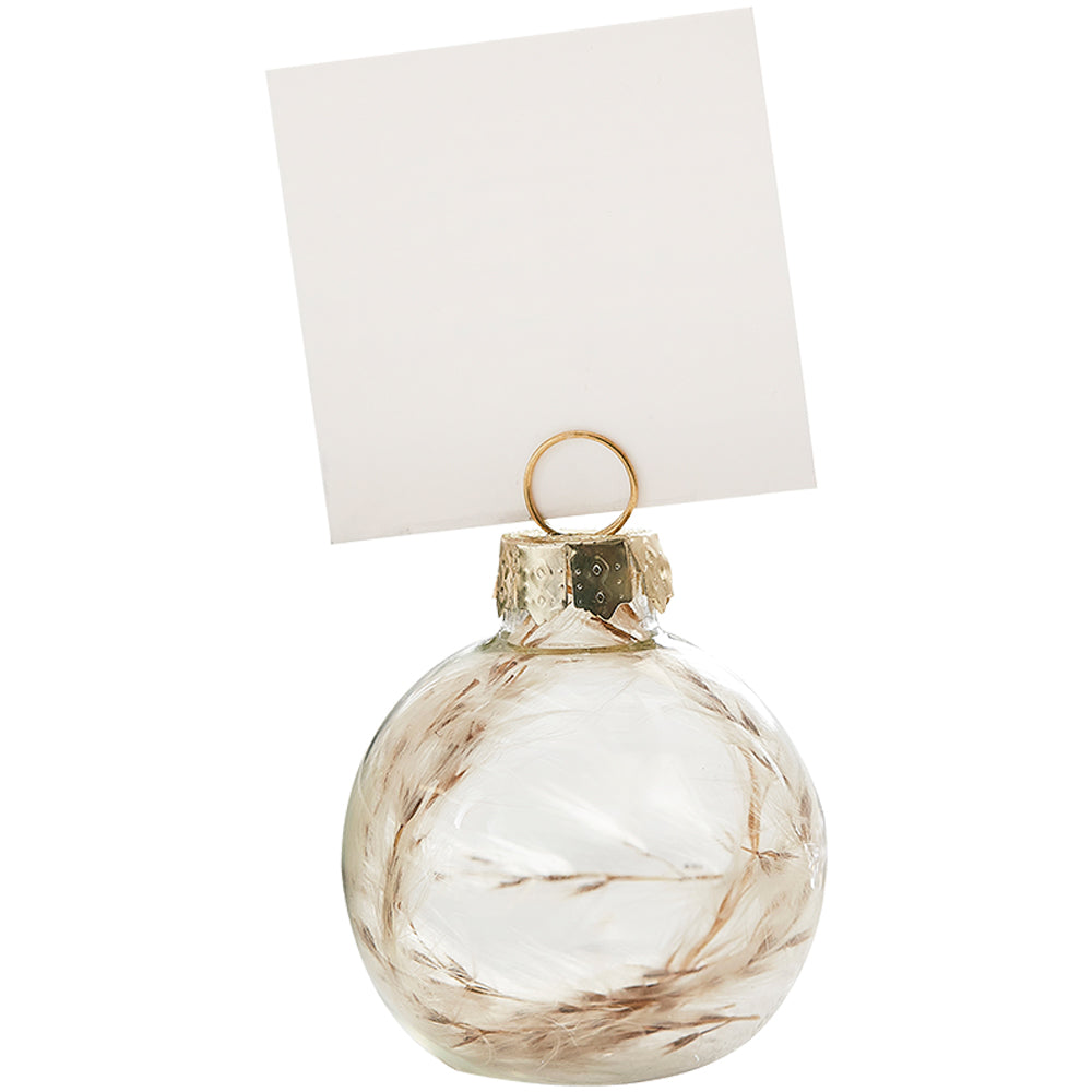 Pampas Grass Glass Bauble Christmas Place Card Holders