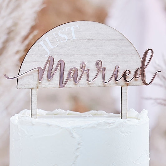 Just Married Wooden Wedding Cake Topper