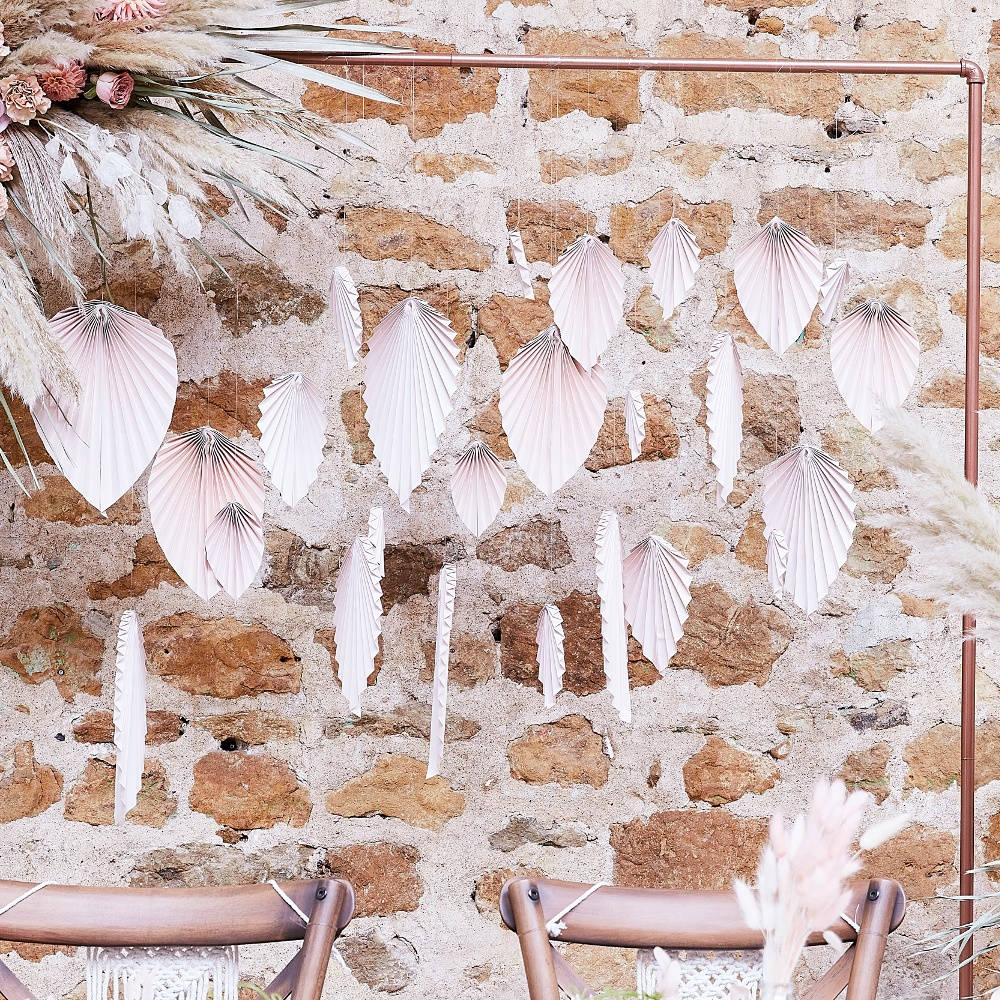 Pink Palm Paper Fan Backdrop