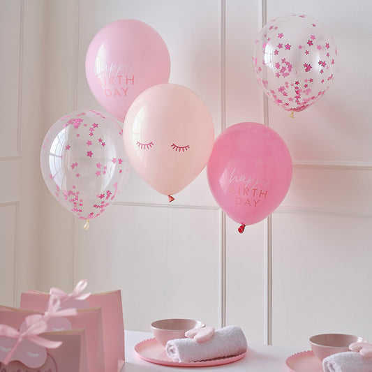 Pink Confetti Happy Birthday Balloons