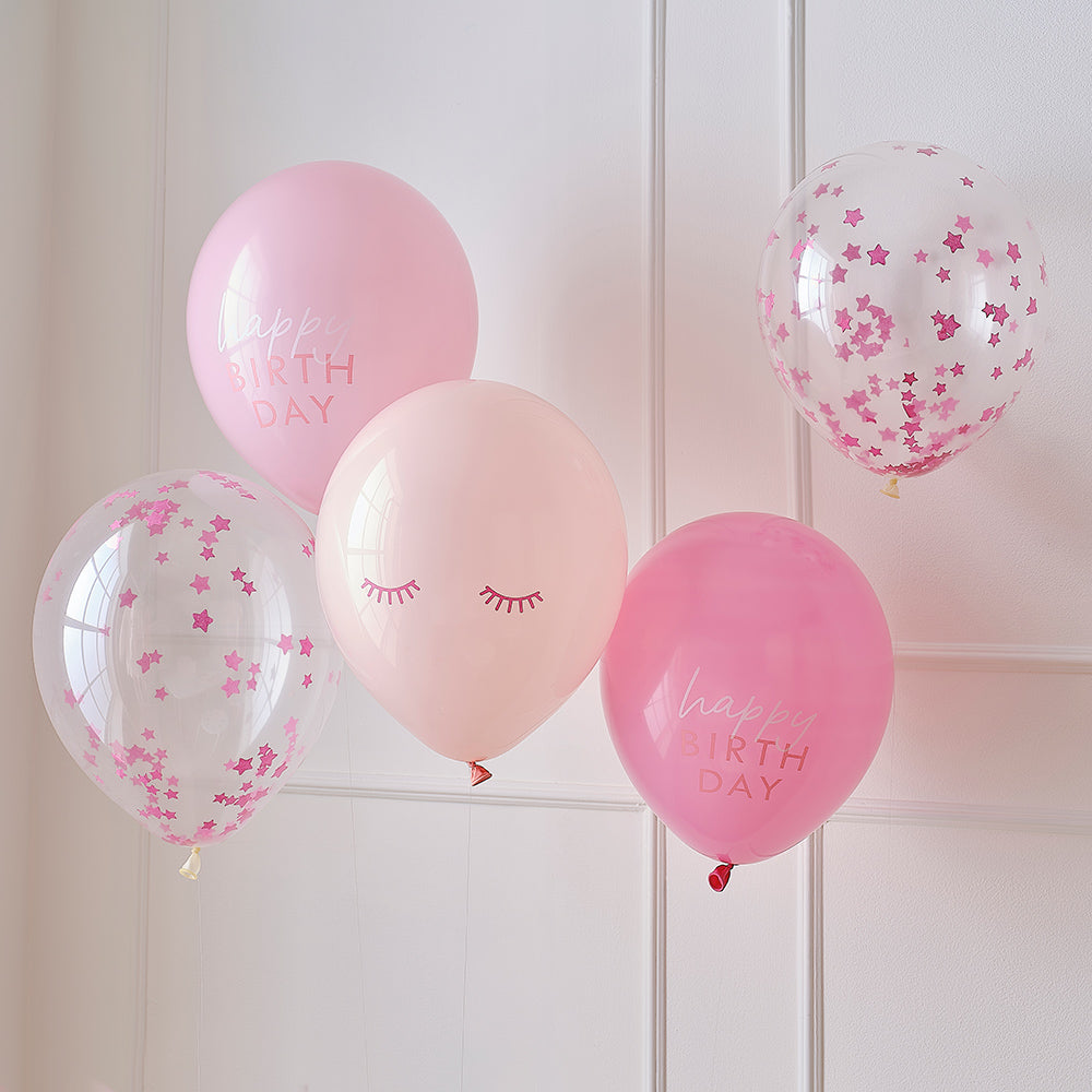 Pink Confetti Happy Birthday Balloons