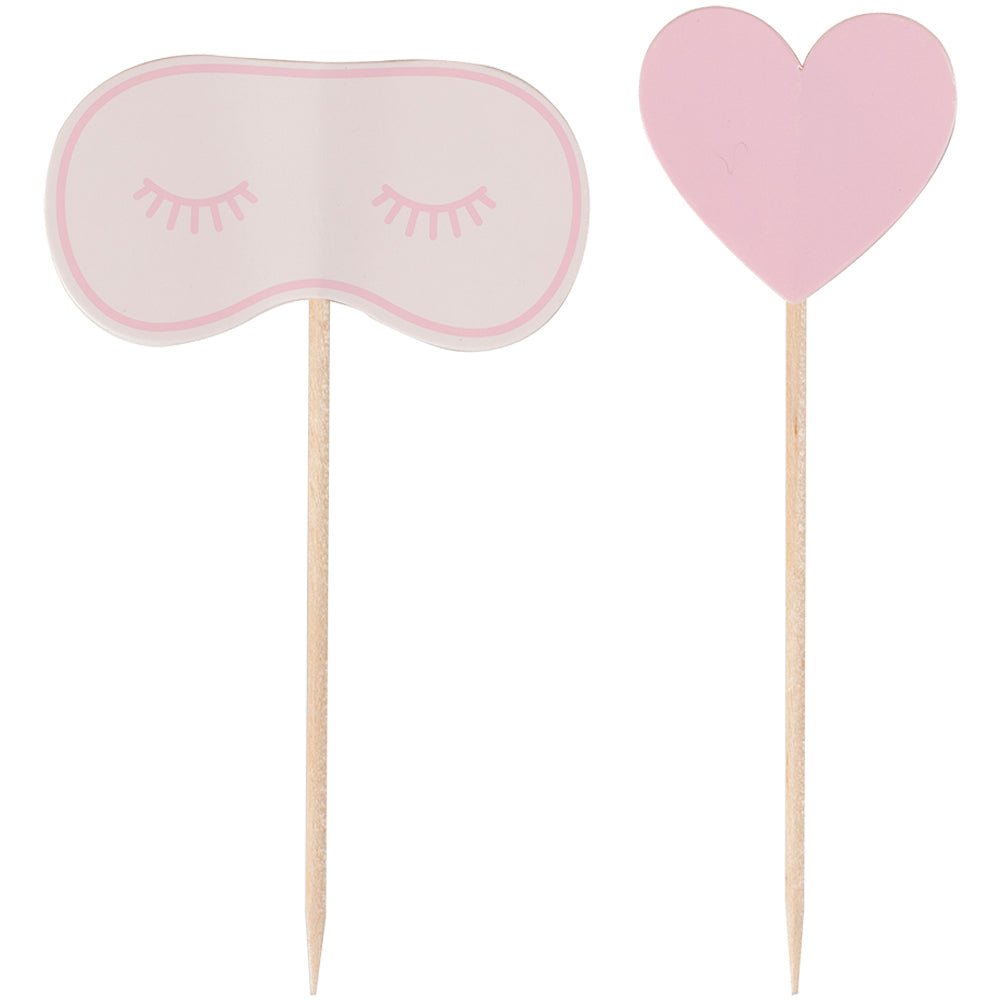 Pink Eye Mask & Heart Pamper Party Cupcake Toppers