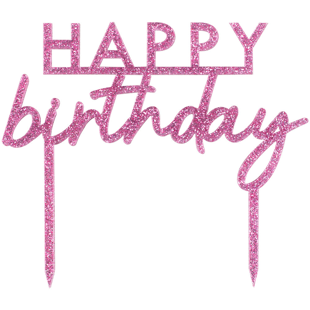 Pink Glitter Acrylic Happy Birthday Cake Topper